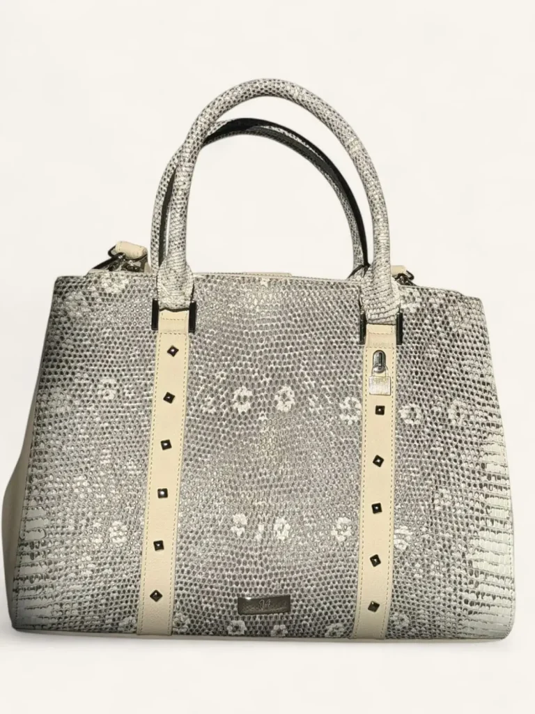 Bolsa para dama tipo tote en piel de lagarto color beige frente