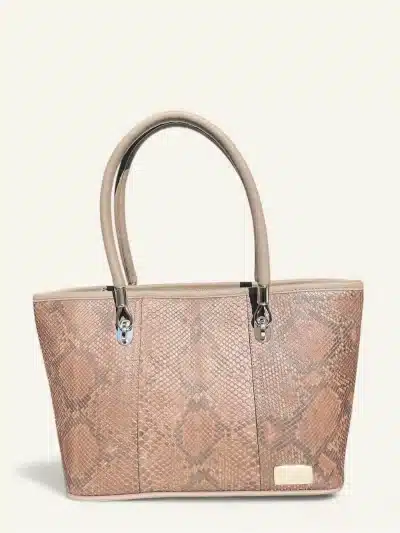 Bolsa para dama tipo tote en piel de pitón color café frente